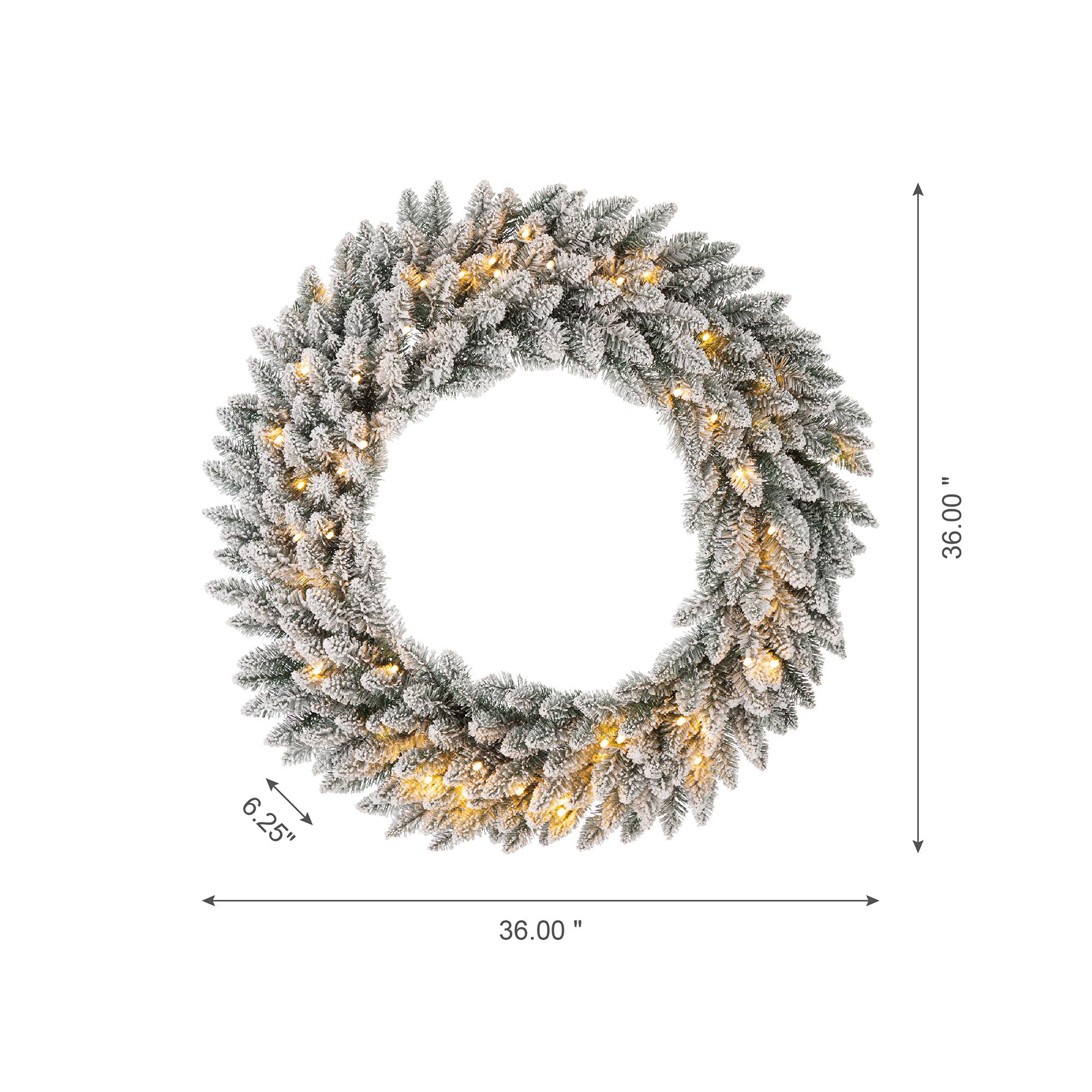 Glitzhome® 36" Pre-Lit Snow Flocked Christmas Wreath, Warm White Lights